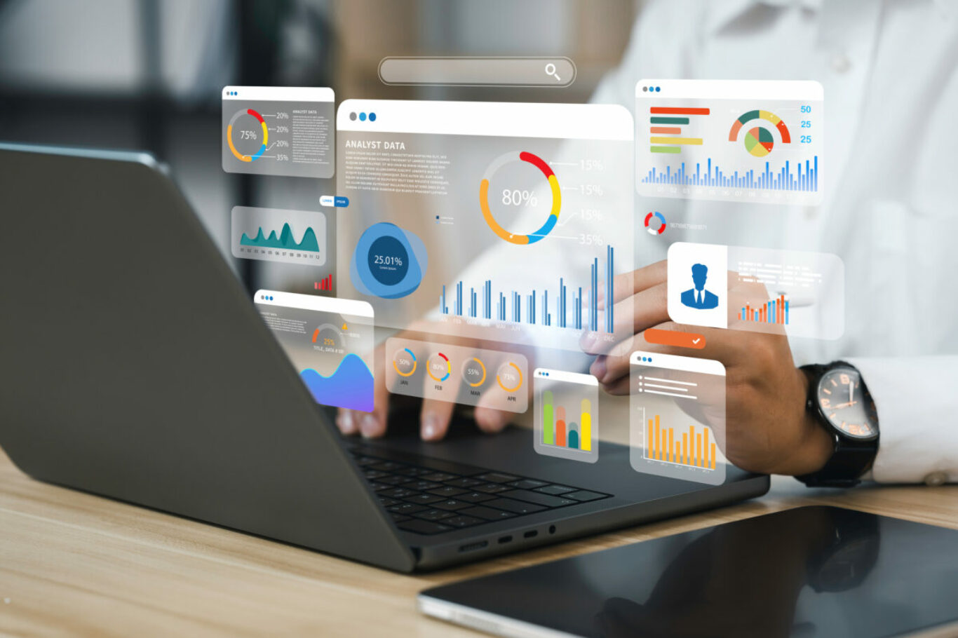 An analyst uses a computer and dashboard for data business analysis and Data Management System with KPI and metrics connected to the database for technology finance, operations, sales, marketing 
👔
An analyst uses a computer and dashboard for data business analysis and Data Management System with KPI and metrics connected to the database for technology finance, operations, sales, marketing