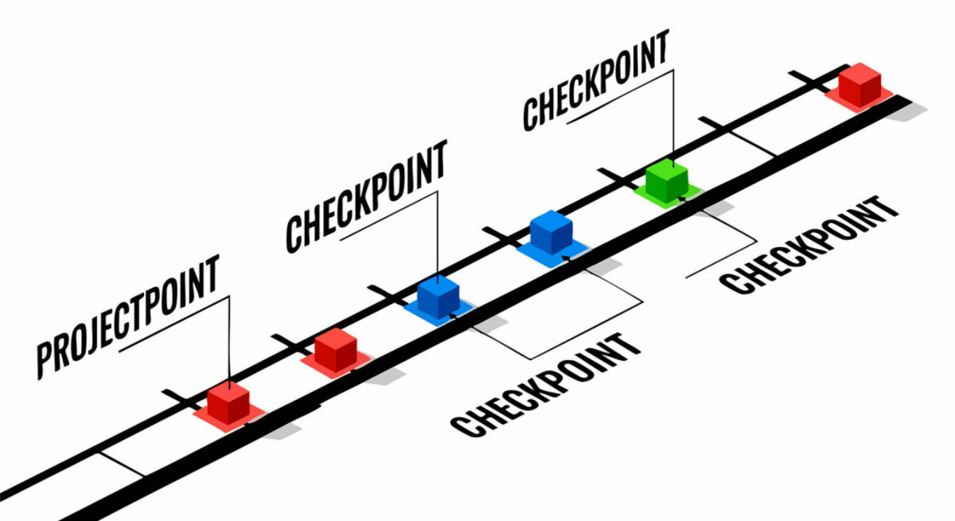 Vector isometric project timeline with red, blue, and green chec