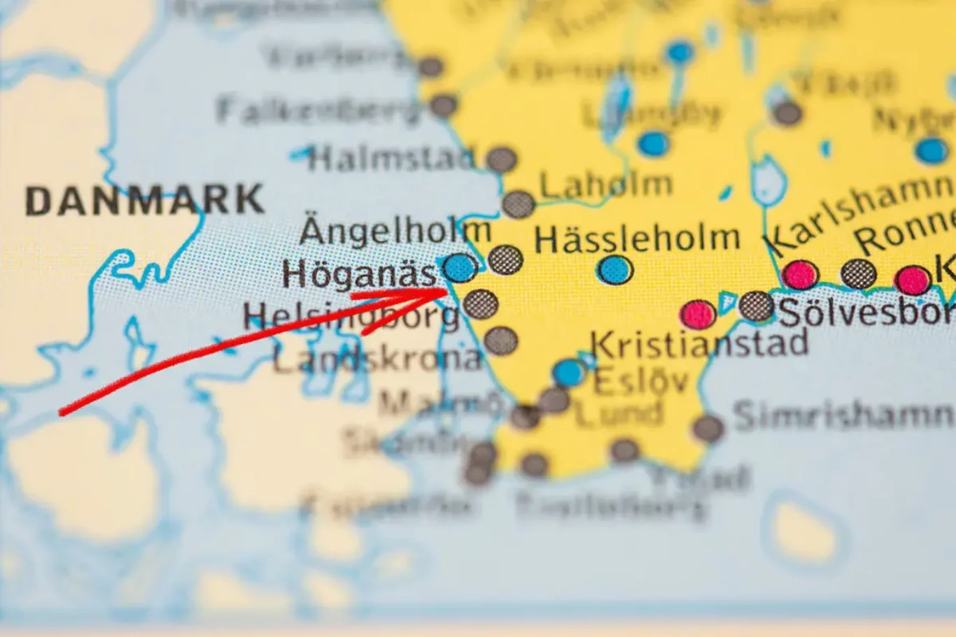 Gothenburg, Sweden - February 20 2022: Map of Höganäs in Sweden
