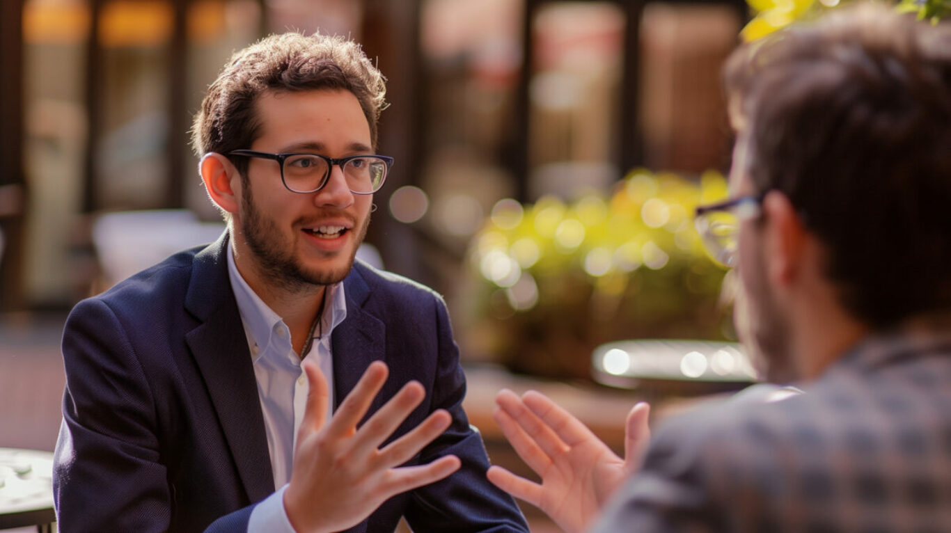 A professional in a well-tailored suit who conducts an intense a