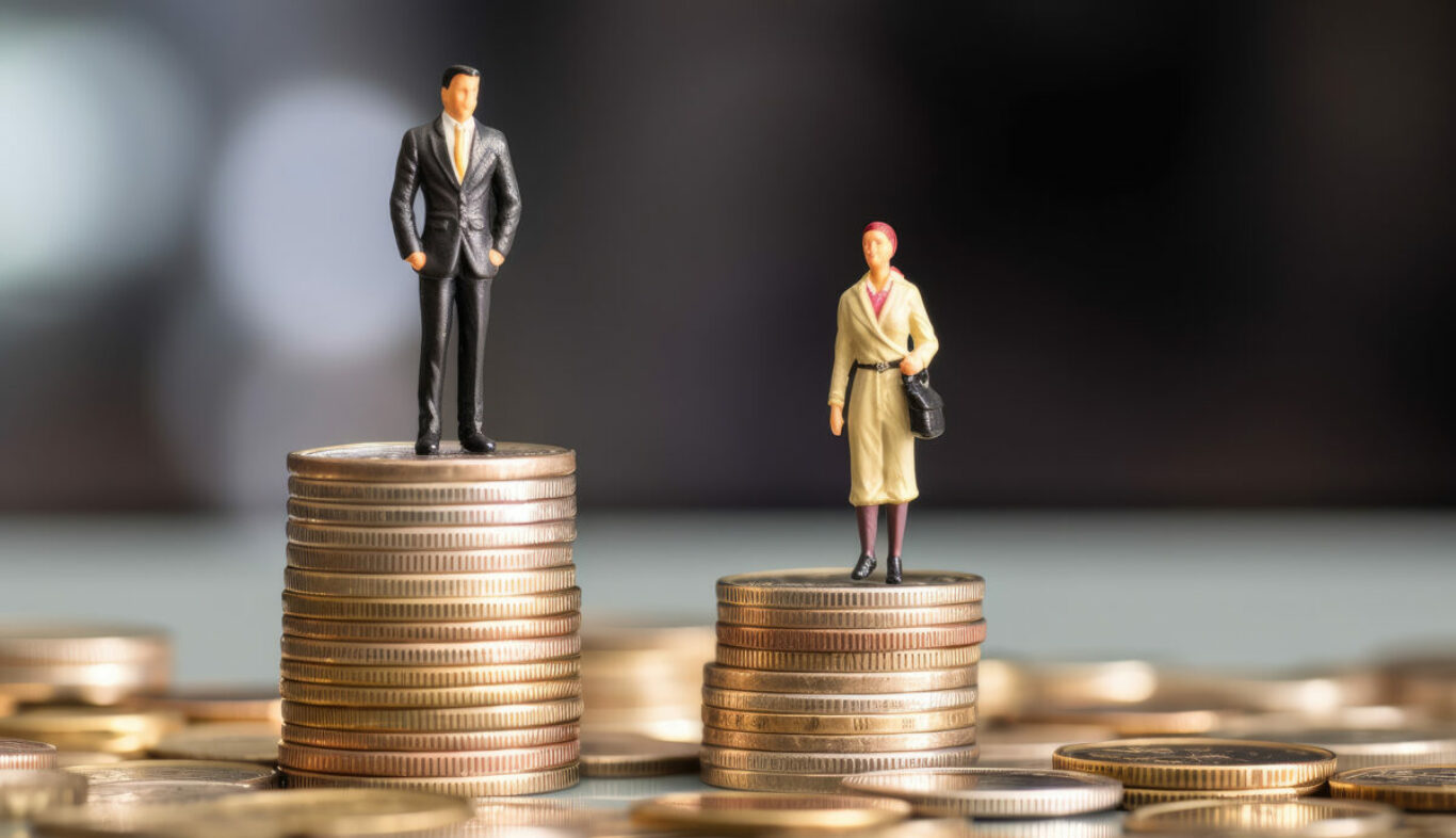 gender pay gap inequality concept with coins and miniature figure