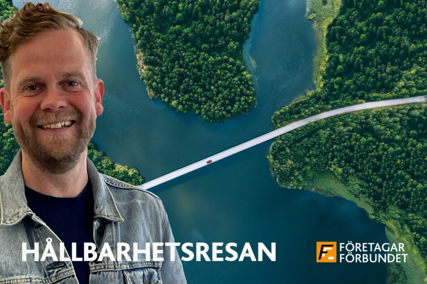 Aerial view of bridge asphalt road with cars and blue water lake and green woods in Finland.